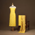 Yellow - 3pc silk cotton meena weaving unstitched banarasi