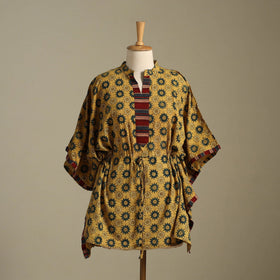 Yellow Ajrakh Block Print Cotton Kaftan (Short)