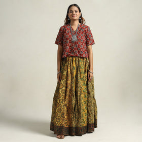  Ajrakh Block Printed 24 Kali Patchwork Cotton Long Skirt 15 