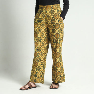 Yellow - ajrakh block printed cotton elasticated palazzo