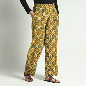 Yellow - ajrakh block printed cotton elasticated palazzo