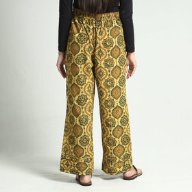 Yellow - ajrakh block printed cotton elasticated palazzo