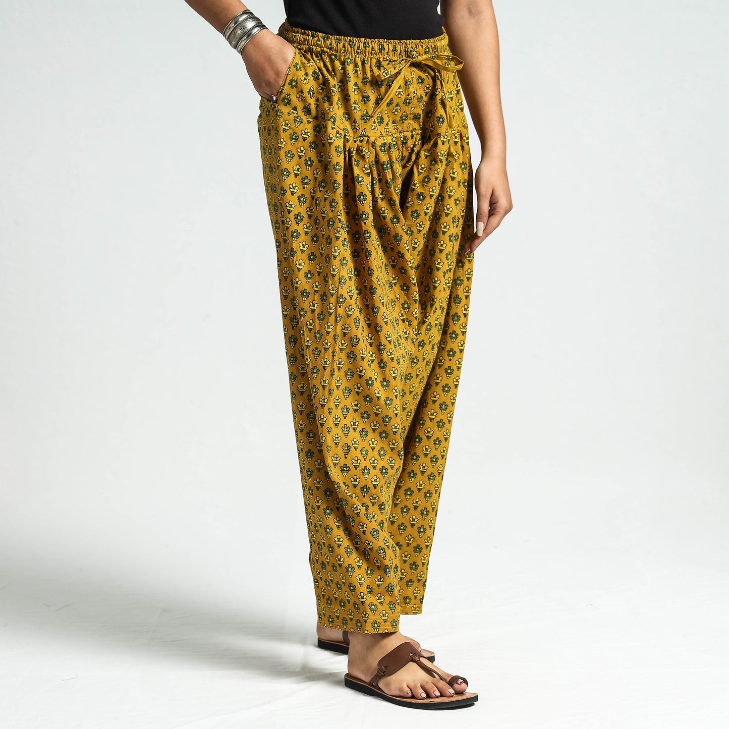 Buy Ajrakh Block Printed Cotton Elasticated Salwar Online at iTokri.com