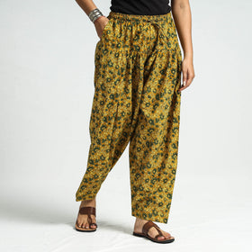 Yellow - printed cotton elasticated salwar - handcrafted