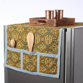 Yellow Ajrakh Block Printed Cotton Fridge Top Cover with Multiple Pockets 