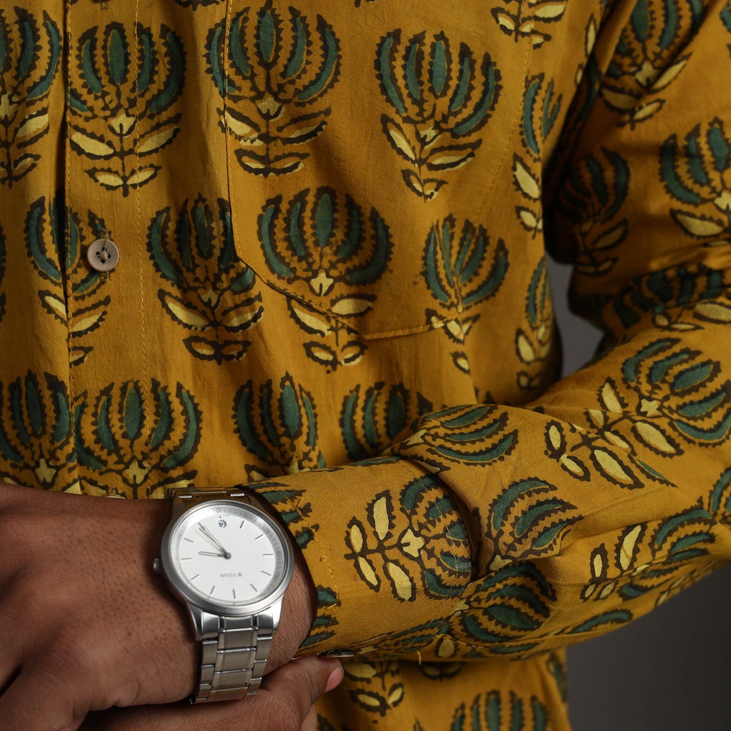 Yellow - printed cotton men full sleeve shirt 18