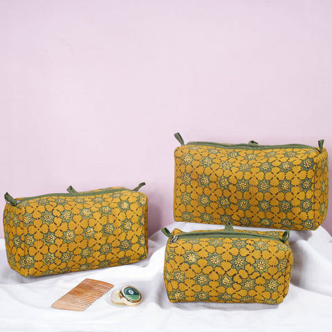  Ajrakh Block Printed Cotton Toiletry Bags (Set of 3) 