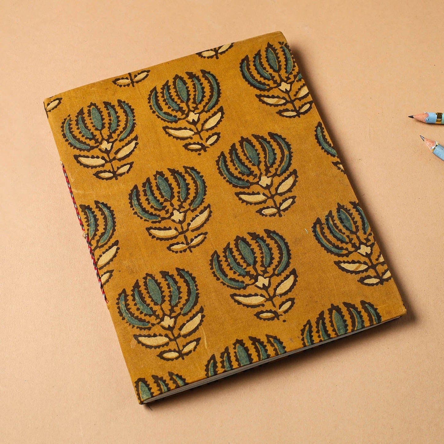 Yellow Ajrakh Fabric Cover Handmade Paper Notebook
