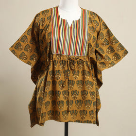 Buy Yellow Ajrakh Mosaic Fusion Cotton Kaftan