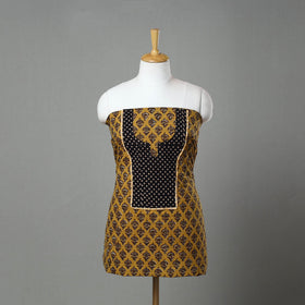 Yellow Ajrakh Print Cotton Patchwork Kurta Material (3m)