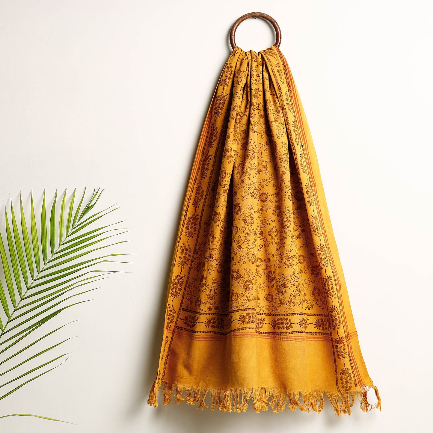 Yellow Akola Block Printed Pure Handloom Cotton Towel 