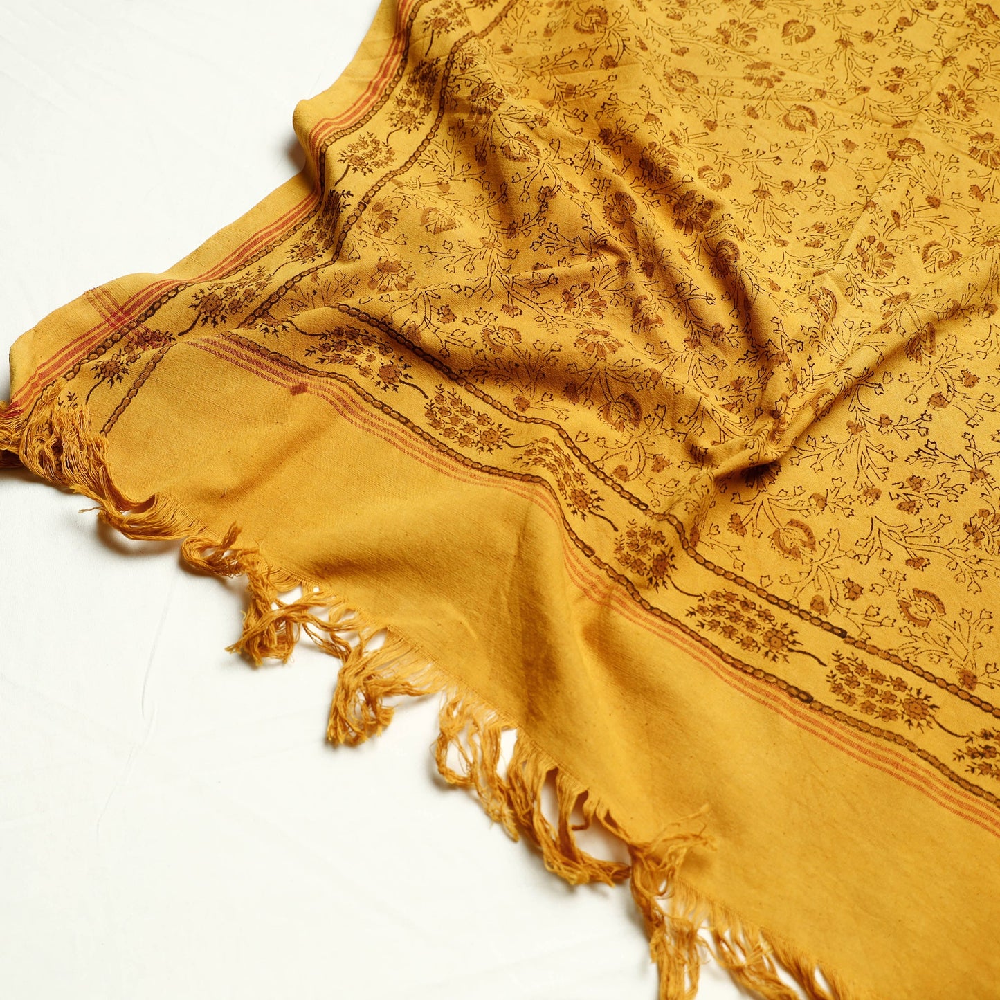 Yellow Akola Block Printed Pure Handloom Cotton Towel 