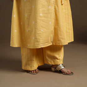 Angrakha Cotton Gota Work Yellow Jacquard Kurta with Palazzo Set