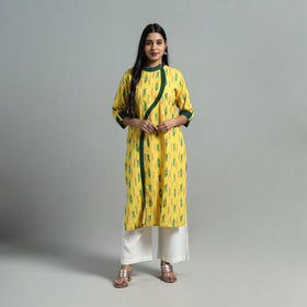 Yellow - angrakha cotton straight pochampally ikat kurta 14