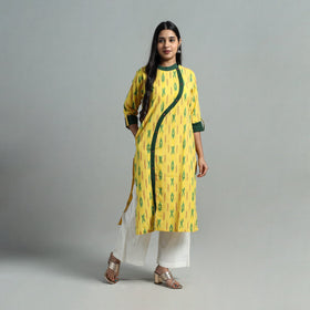 Yellow - angrakha cotton straight pochampally ikat kurta 14