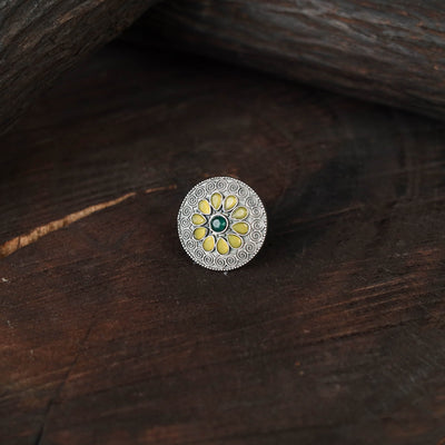 Yellow - antique silver finish oxidised stone work ring 100