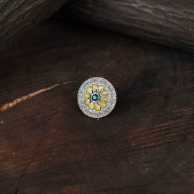 Yellow - antique silver finish oxidised stone work ring 100