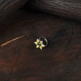 Yellow - antique silver finish oxidised stone work ring 69