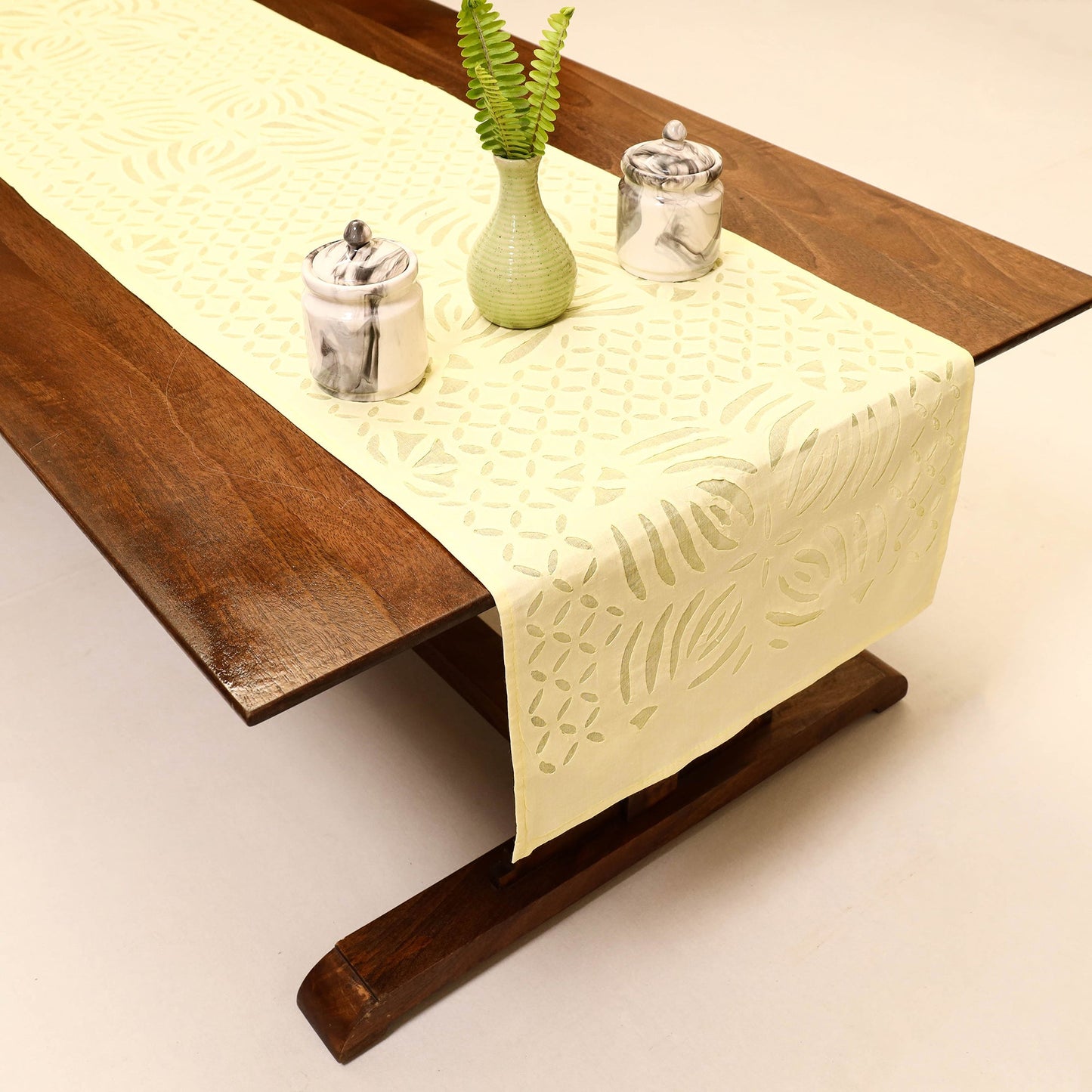 Yellow Applique Cut Work Cotton Table Runner 