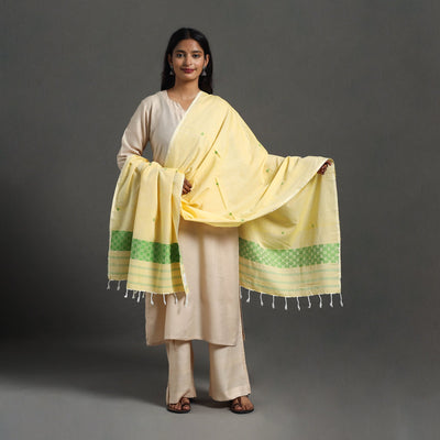 Yellow - assam weave thread buti cotton handloom dupatta 19