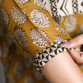 Yellow - Bagru Block Printed Chanderi Silk Kurta with Palazzo & Dupatta Set