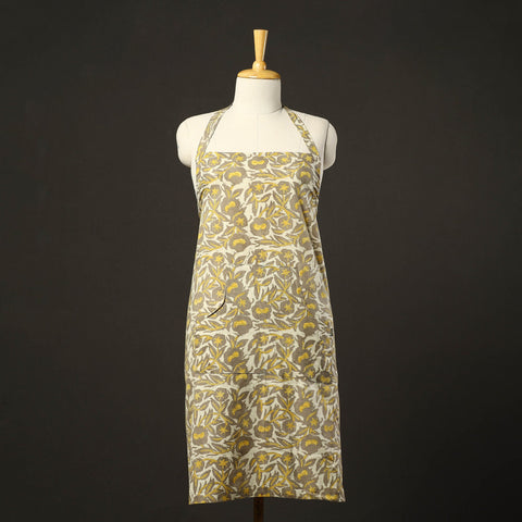 Yellow - bagru cotton apron with pocket 19 - handcrafted