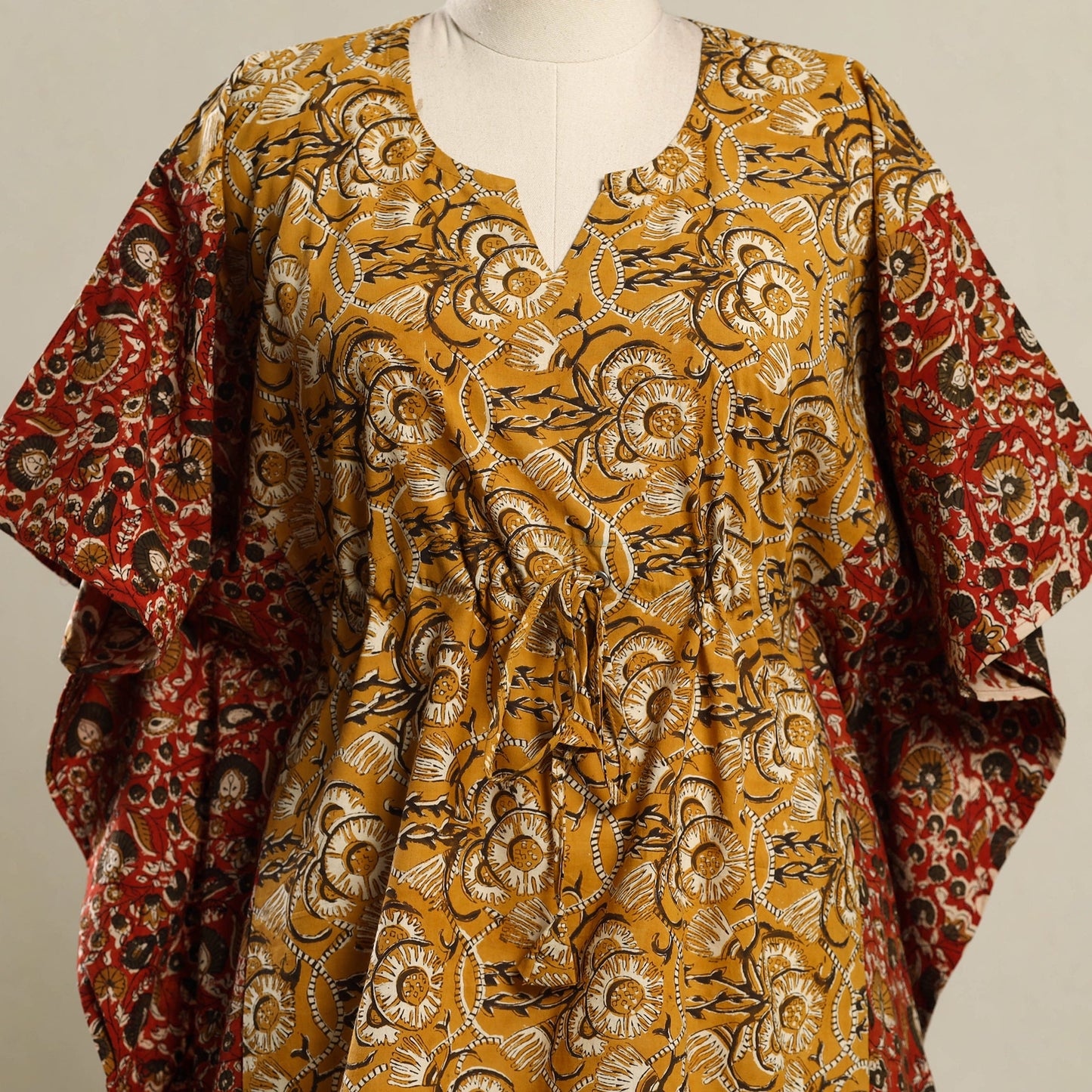 Buy Yellow Block Print Bagru Cotton Kaftan (Short)