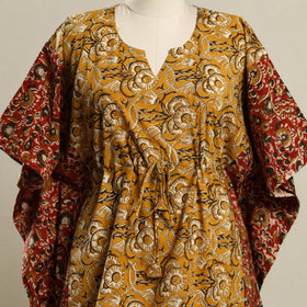 Buy Yellow Block Print Bagru Cotton Kaftan (Short)