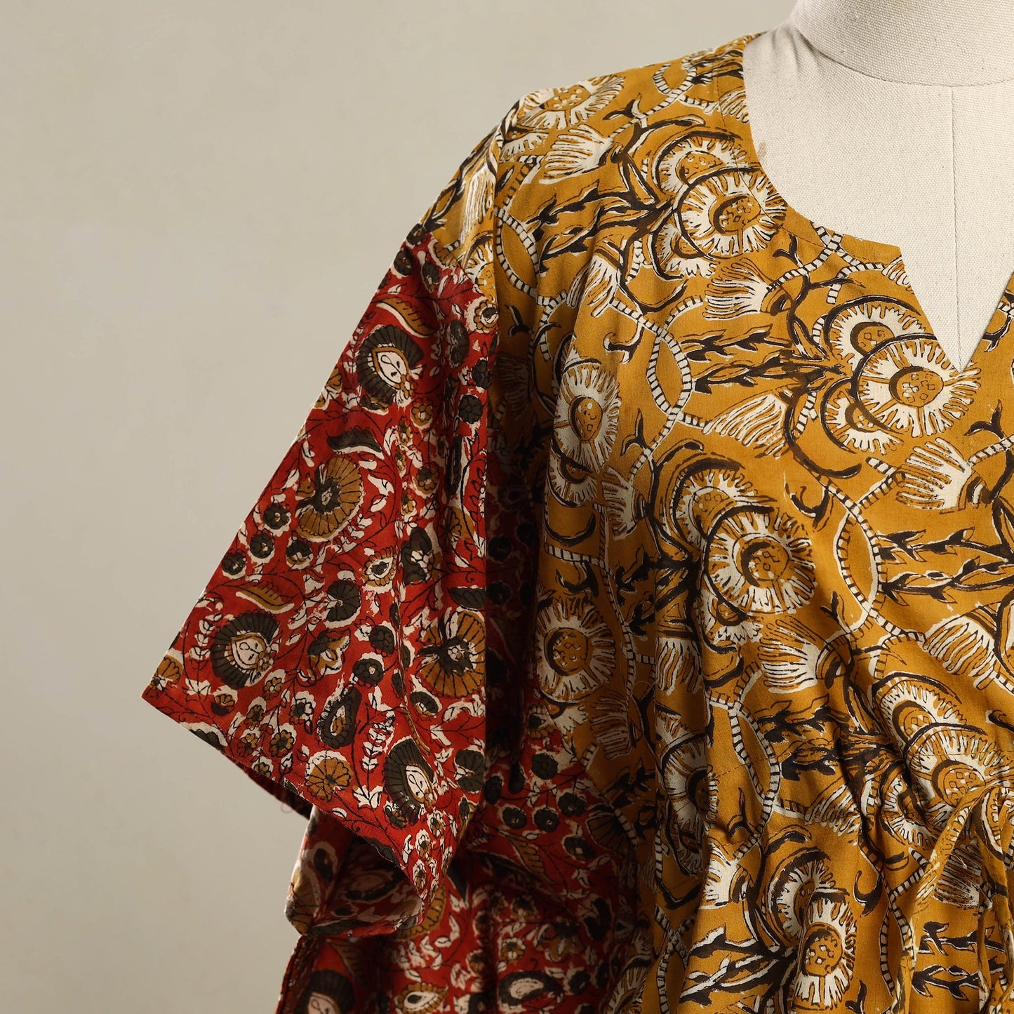 Buy Yellow Block Print Bagru Cotton Kaftan (Short)