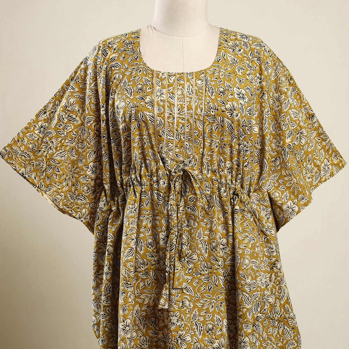 Buy Yellow Bagh Block Print Cotton Kaftan