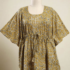 Buy Yellow Bagh Block Print Cotton Kaftan