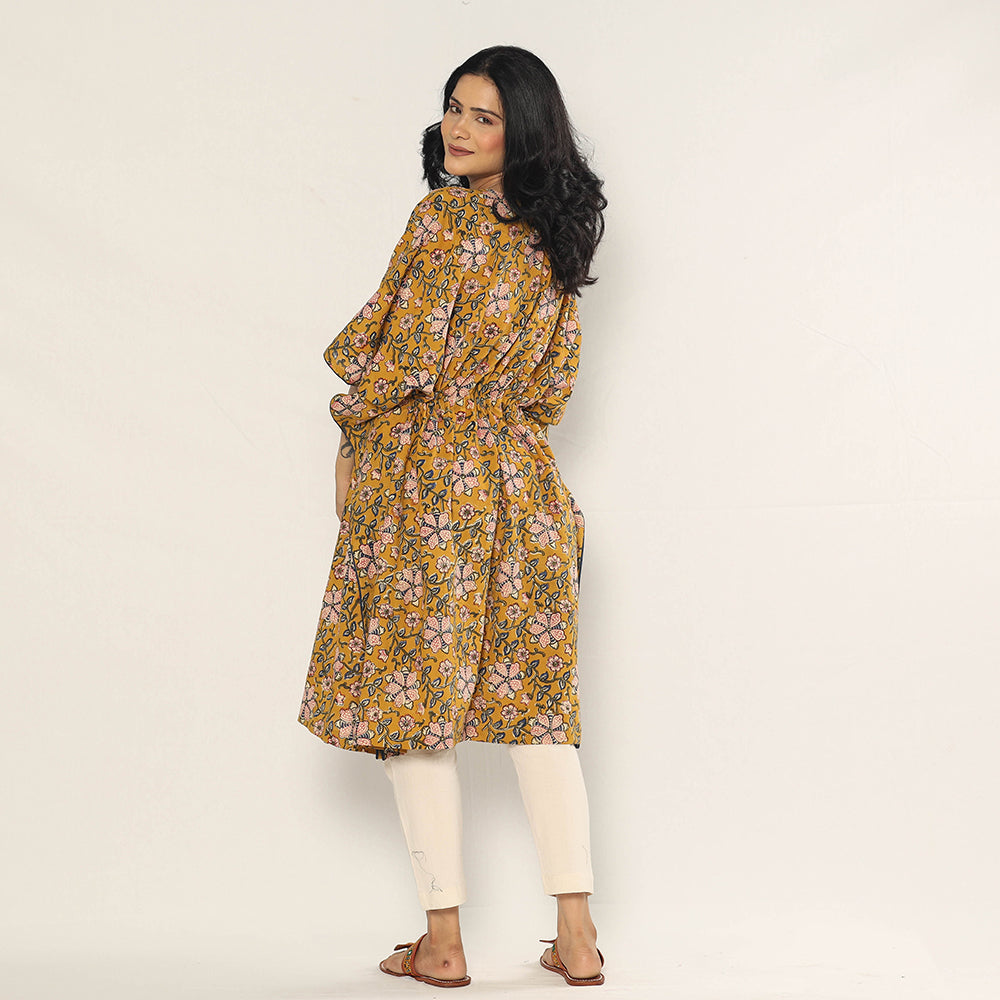 Bagru Dabu Block Print Cotton Kaftan Dress