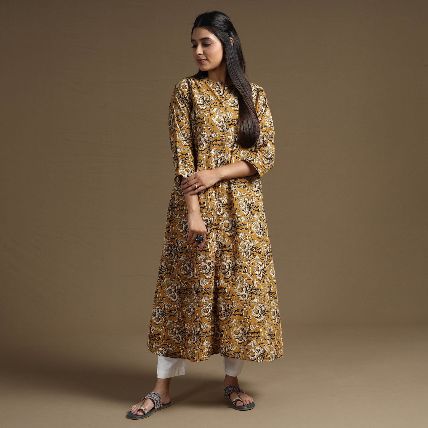  Bagru Hand Block Printed Cotton Long Kurta 