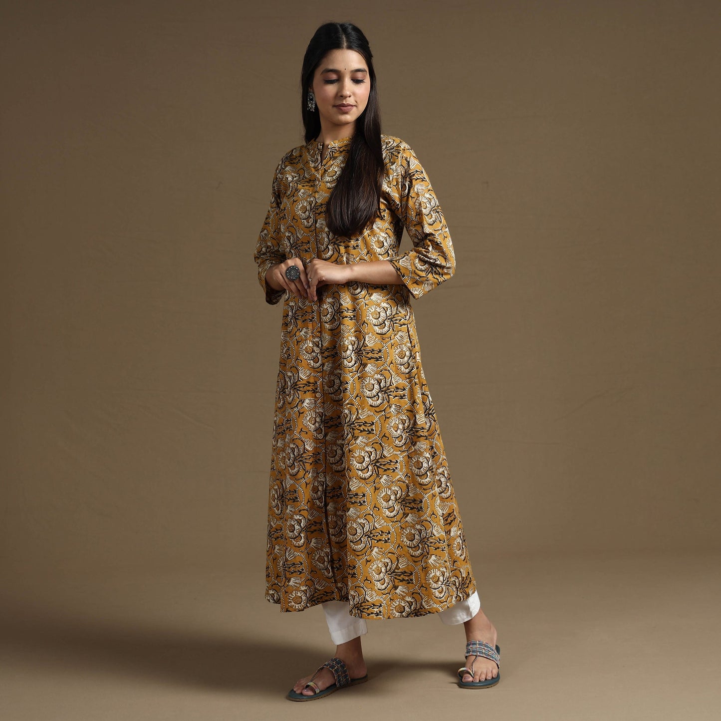  Bagru Hand Block Printed Cotton Long Kurta 