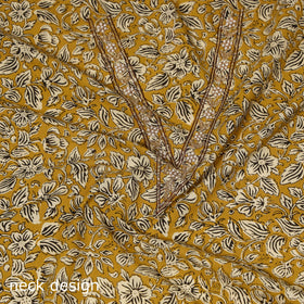 Yellow Bagru Print Hand Embroidery Cotton Blouse Piece 