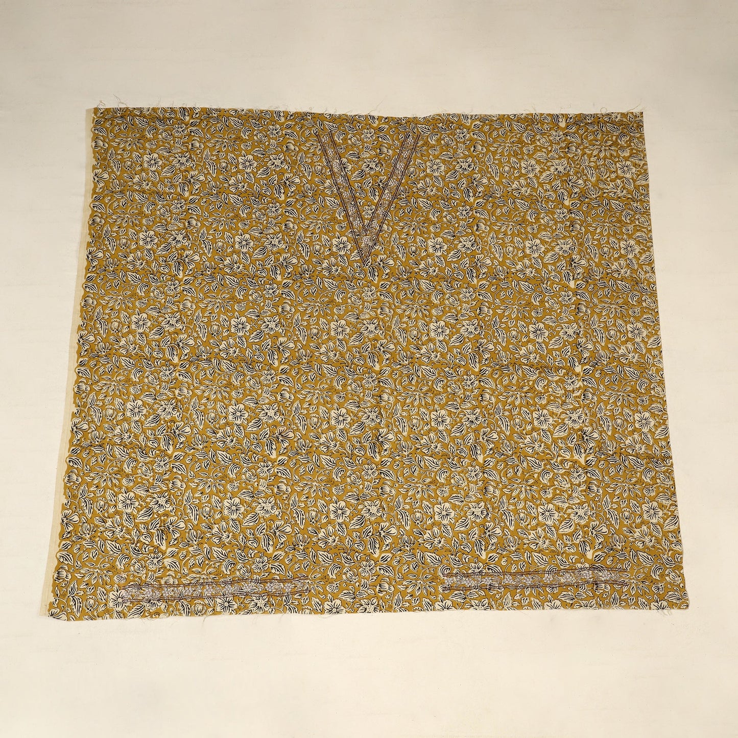 Yellow Bagru Print Hand Embroidery Cotton Blouse Piece 