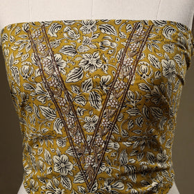 Yellow Bagru Print Hand Embroidery Cotton Blouse Piece 