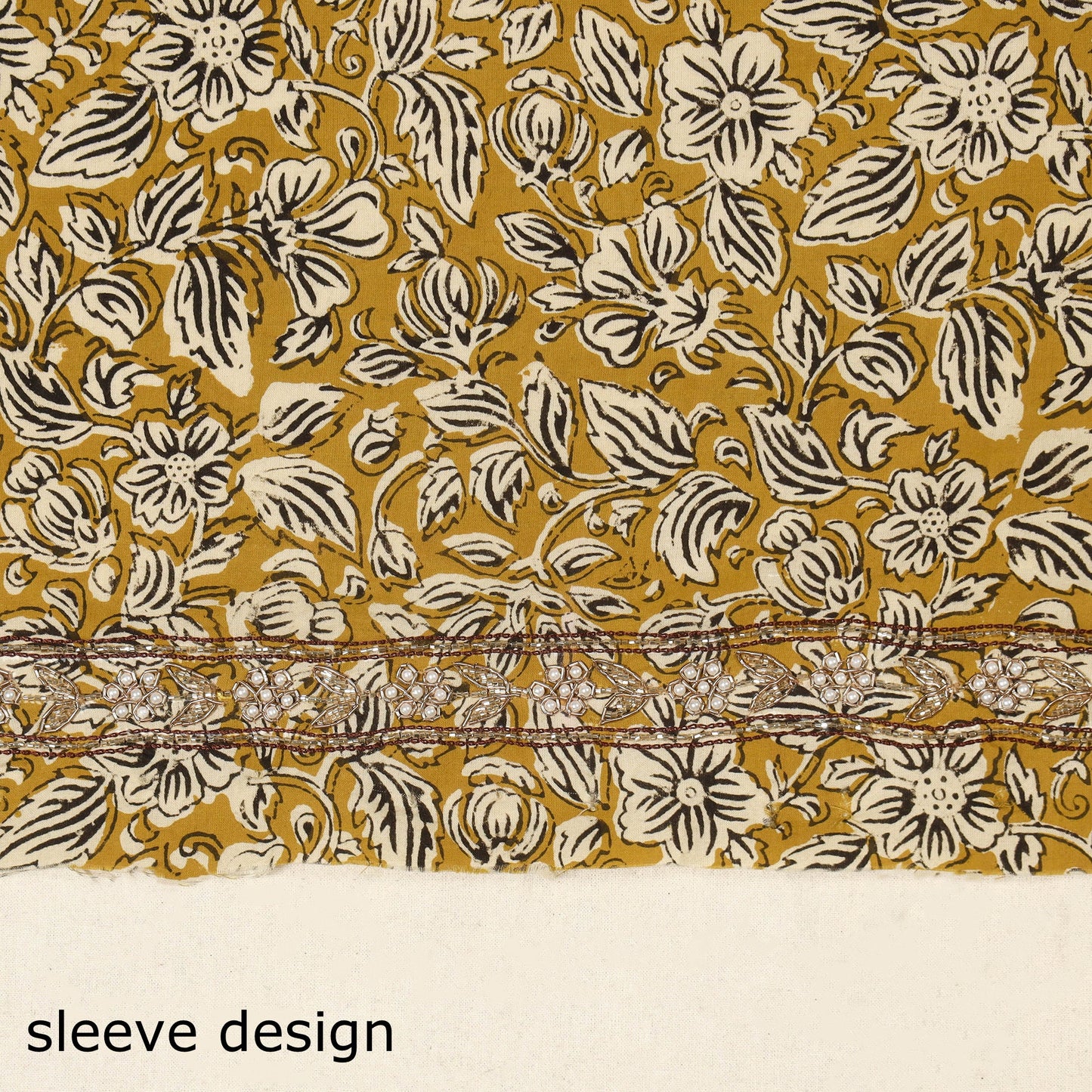 Yellow Bagru Print Hand Embroidery Cotton Blouse Piece 