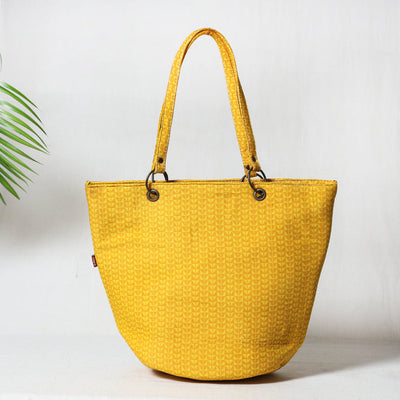  Yellow Bagru Block Printed Cotton Shoulder Bag 