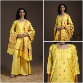 Yellow - banarasi with gota work meena weaving silk cotton
