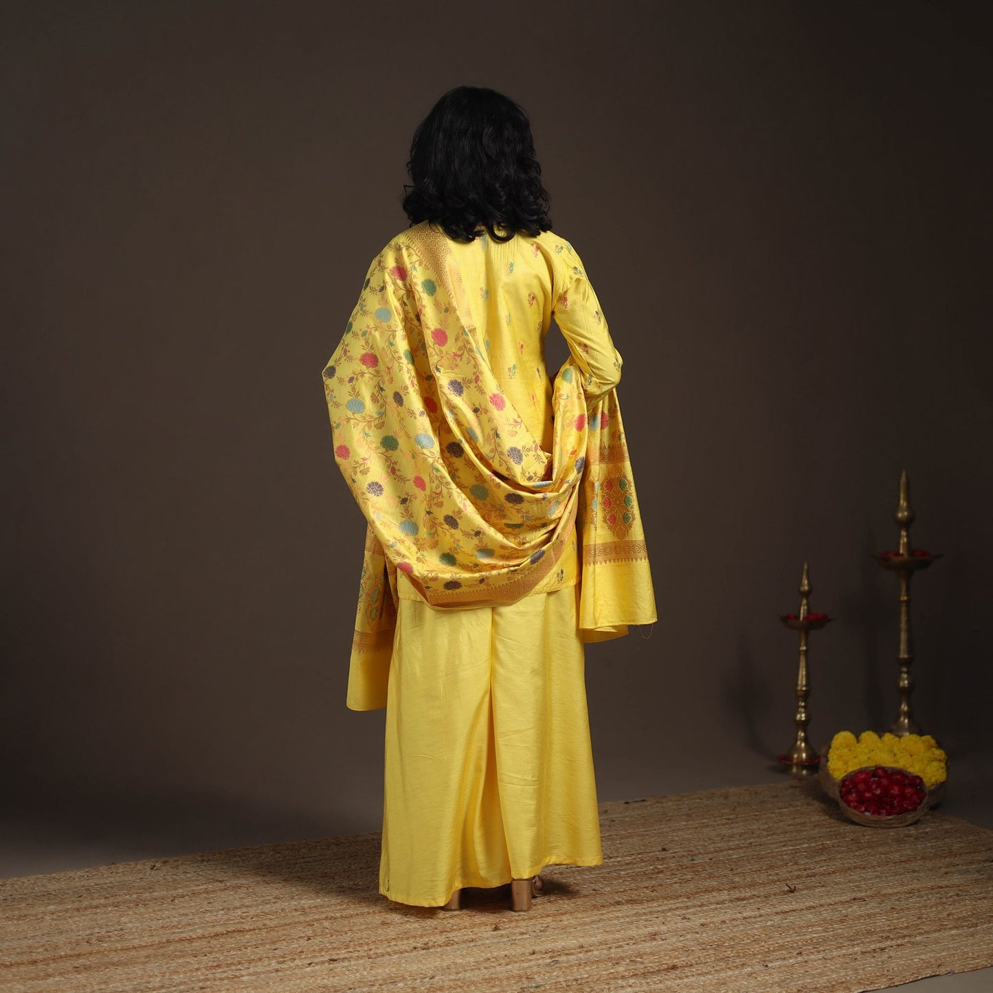 Yellow - banarasi with gota work meena weaving silk cotton