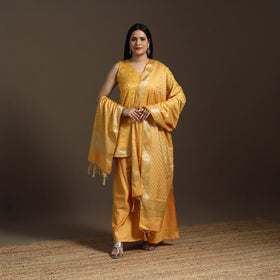 Yellow - banarasi tanchoi silk cotton palaazo set for women
