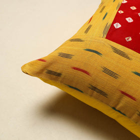 Buy Yellow Bandhani Patch Ikat Cushion Cover