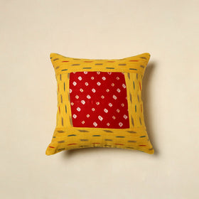 Buy Yellow Bandhani Patch Ikat Cushion Cover