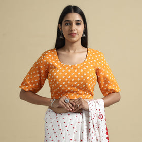 Yellow - bandhani tie-dye cotton stitched blouse