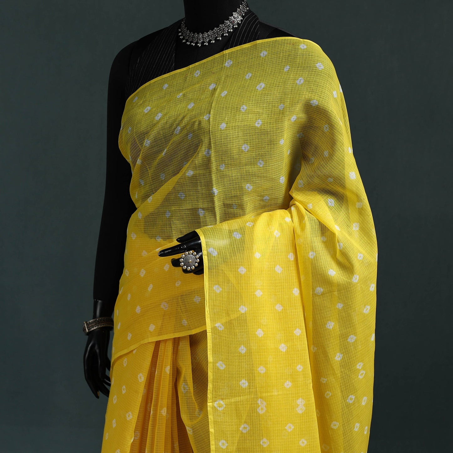 Bandhani tie-dye kota doria cotton saree 18 - handcrafted