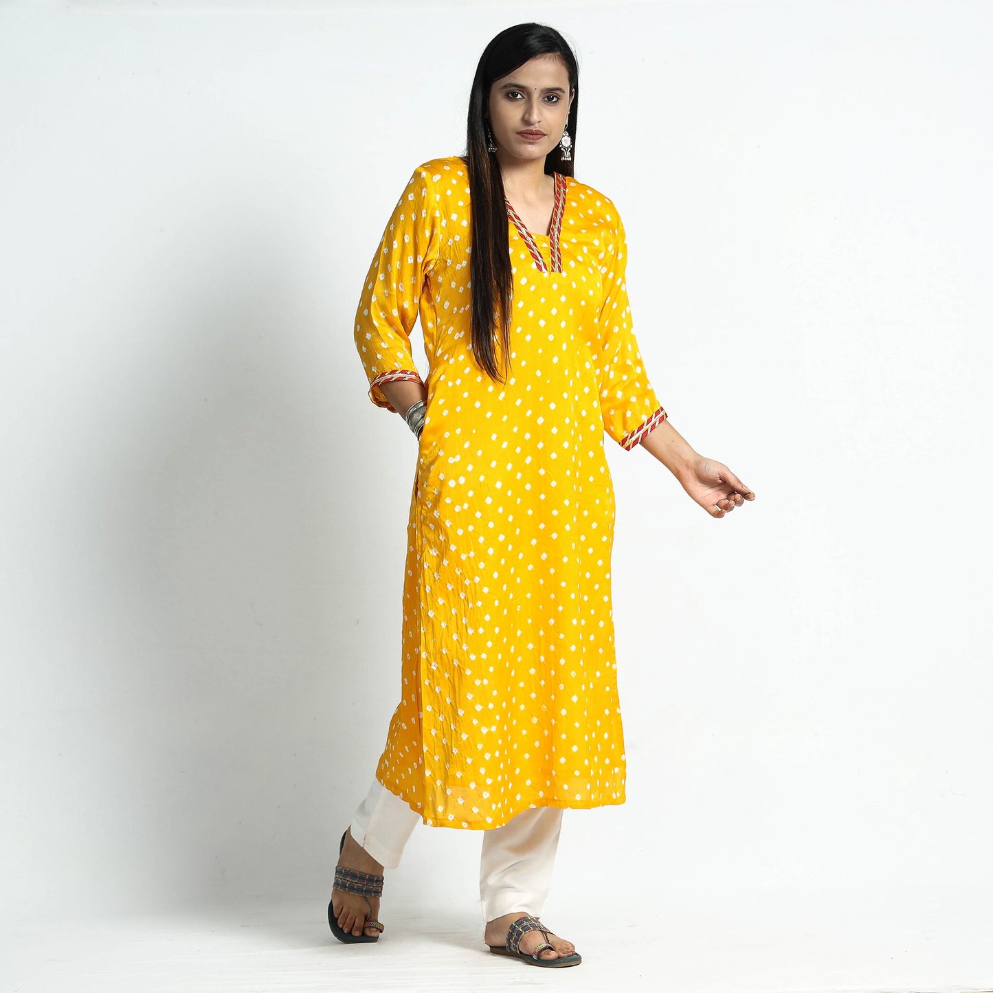 Yellow - bandhani tie-dye modal silk straight kurta