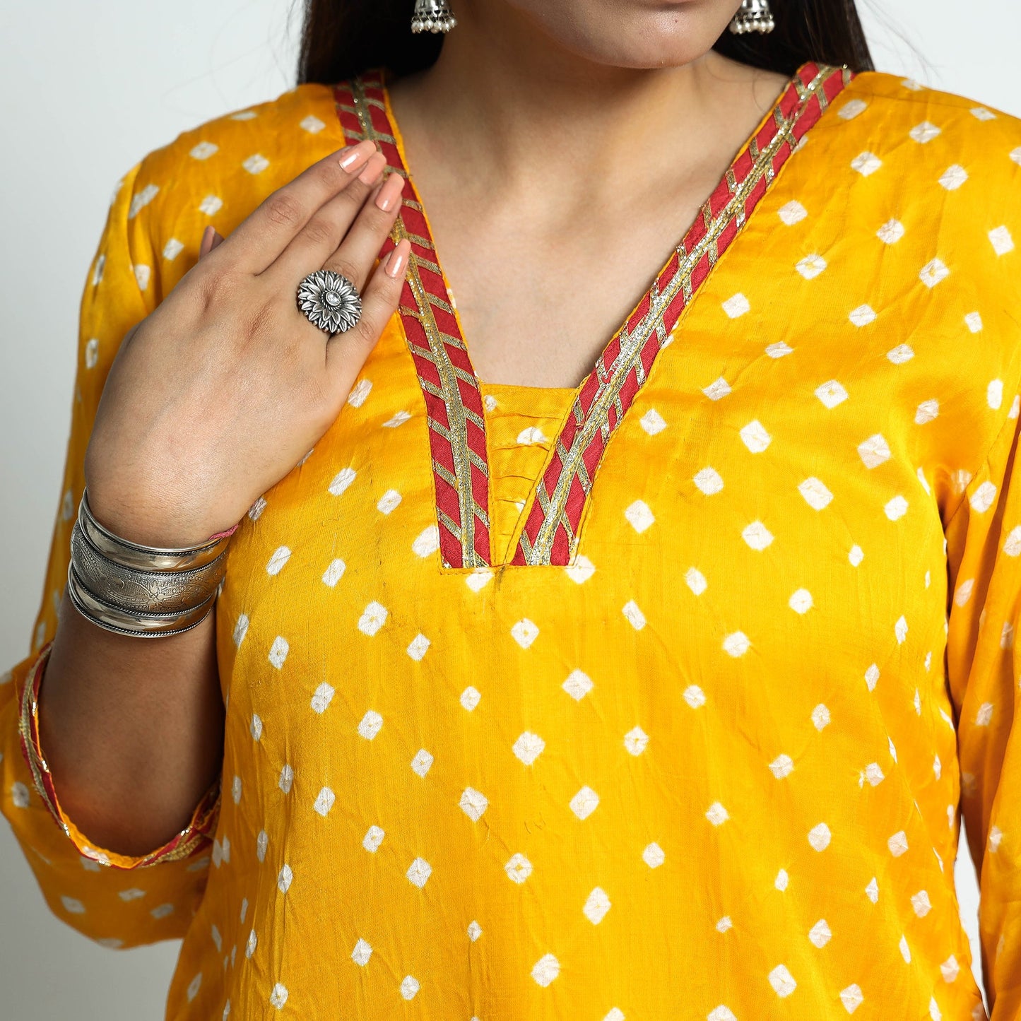 Yellow - bandhani tie-dye modal silk straight kurta
