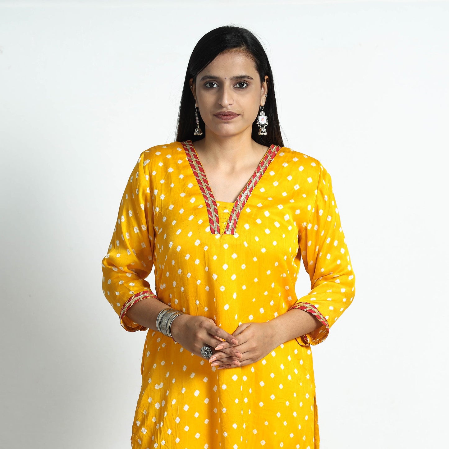 Yellow - bandhani tie-dye modal silk straight kurta