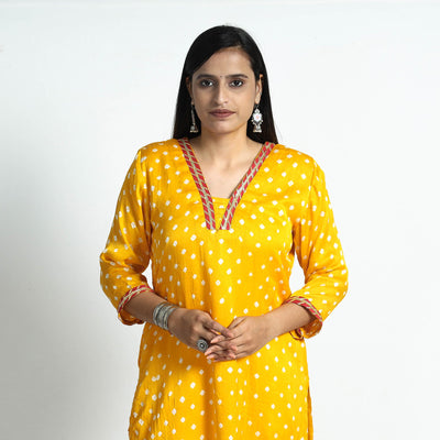 Yellow - bandhani tie-dye modal silk straight kurta
